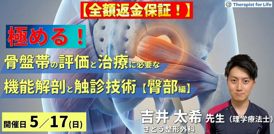 【※全額返金保証付き】骨盤帯の評価・運動療法を極めるための機能解剖と触診技術【臀部編】〜Deep Gluteal Syndromeの病態解釈と深層筋・皮神経の触診～　講師：吉井太希先生