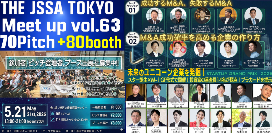 THE JSSA TOKYO Meetup Vol.63 〜スタートアップと投資家・大企業・行政など多様なプレイヤーを結びつける、63回目のスタートアップ・ネットワーキング＆ピッチイベント
