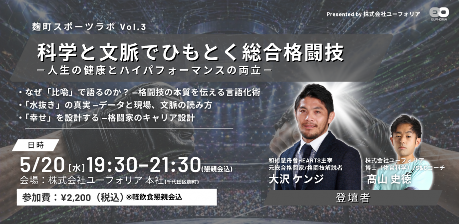 【麹町スポーツラボ Vol.3】科学と文脈でひもとく総合格闘技-人生の健康とハイパフォーマンスの両立-