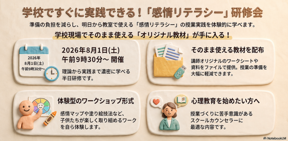 【再開催】そのまま使える教材付き！学校ですぐに実践できる『感情リテラシー』の心理教育（合同会社リソースポート｜茨城県守谷市）