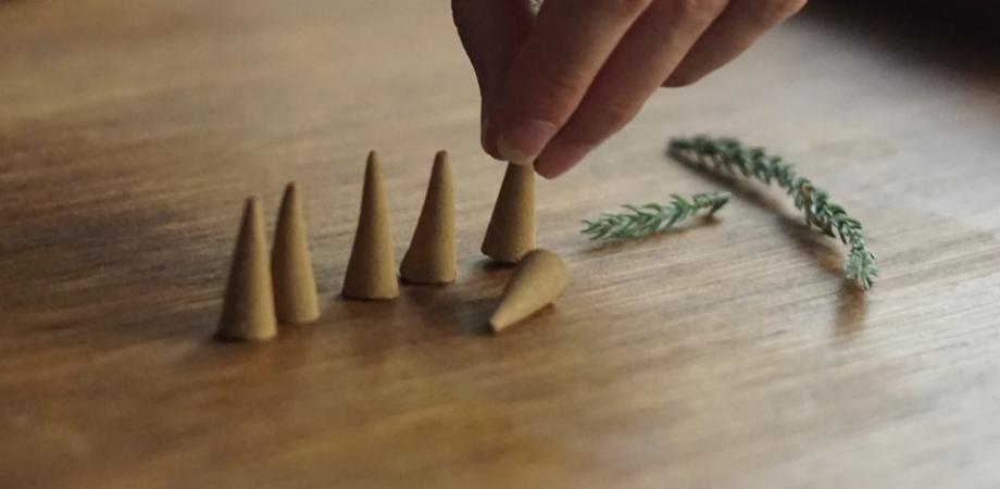 Cone-shaped handmade incense from the Nature Blessing workshop in Tsunan