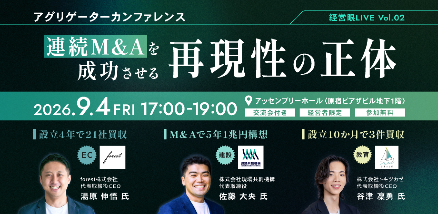 【アグリゲーターカンファレンス】連続M&Aを成功させる再現性の正体 ［経営眼LIVE Vol.02］