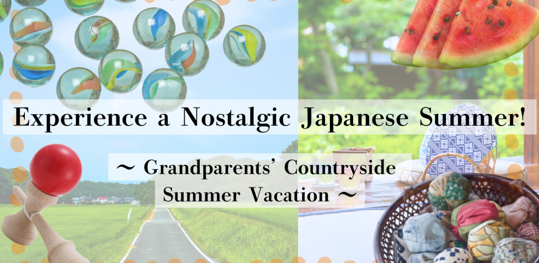 Traditional Japanese summer toys including kendama and otedama laid out for a cultural experience event