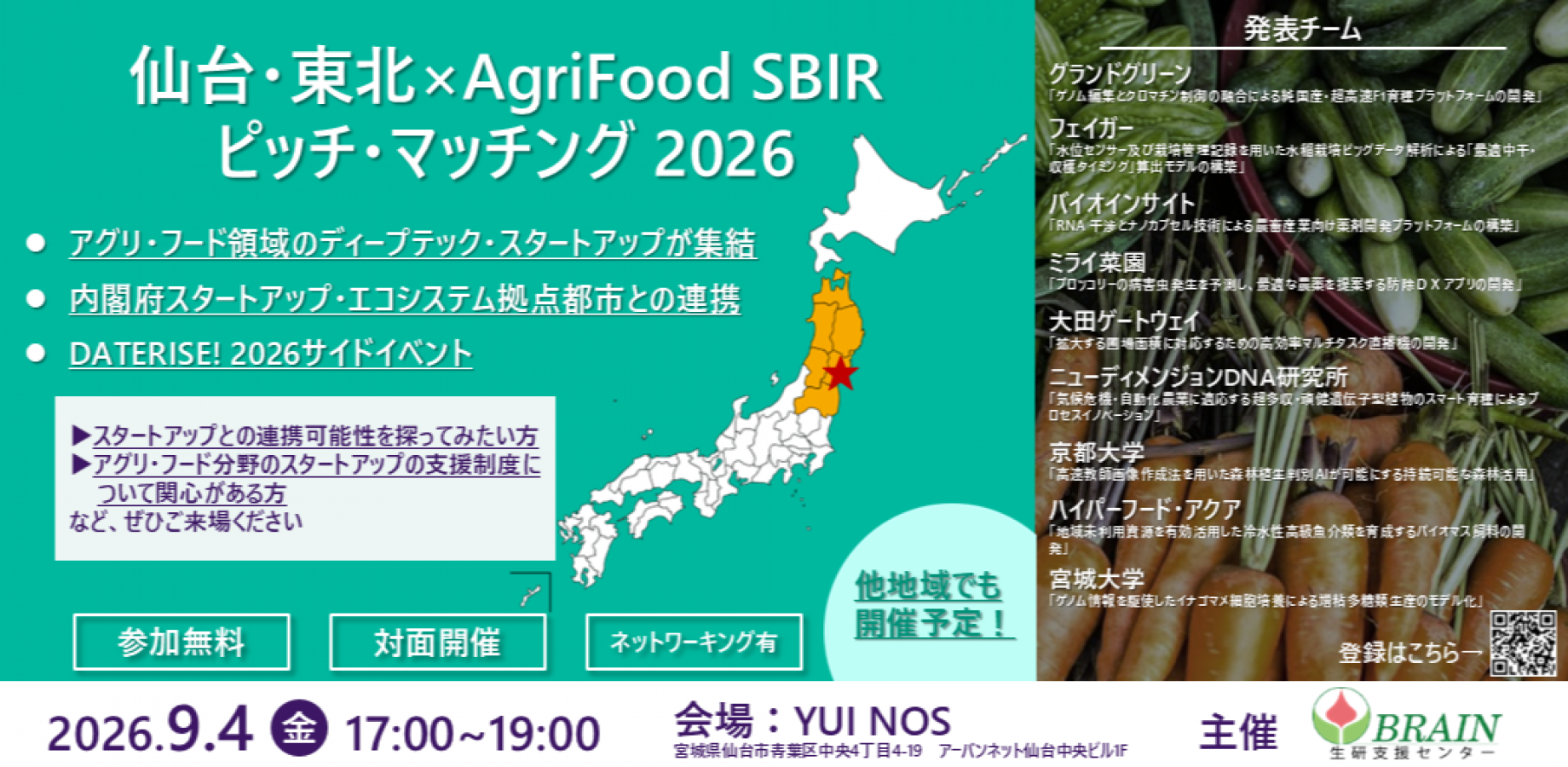 仙台・東北×AgriFood SBIR ピッチ・マッチング 2026