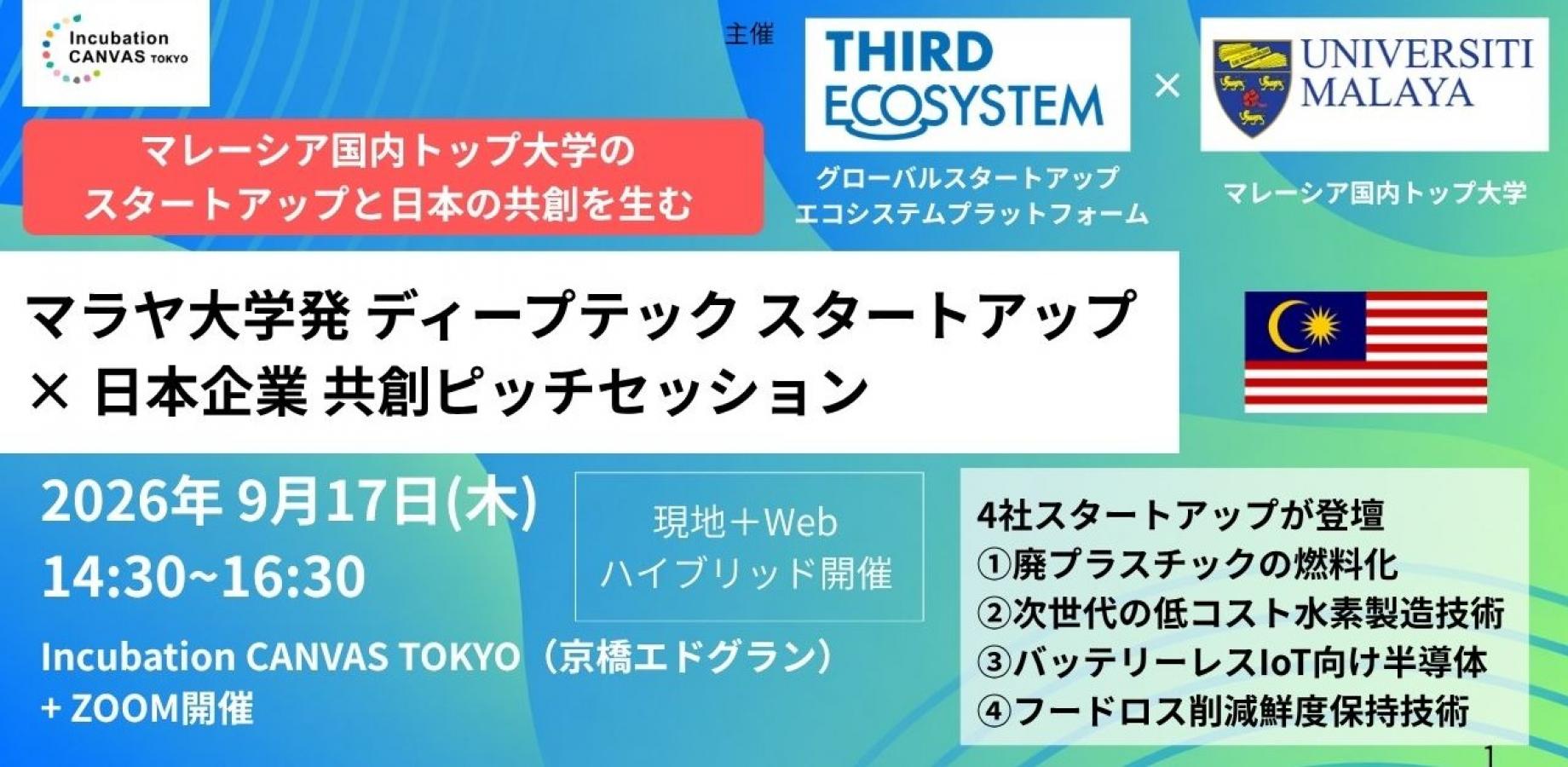 【マレーシア最前線】マラヤ大学発ディープテックスタートアップ × 日本企業 共創ピッチセッション（オンライン配信あり）
