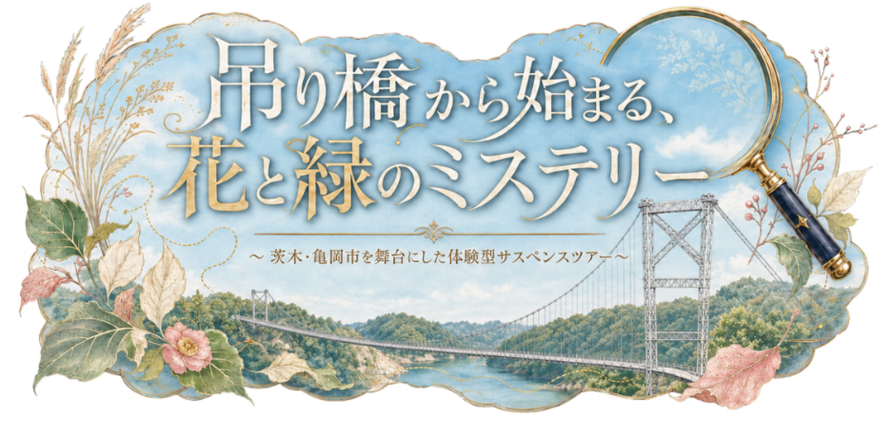 吊り橋から始まる、花と緑のミステリー ~茨木・亀岡を舞台にした体験型サスペンスツアー~