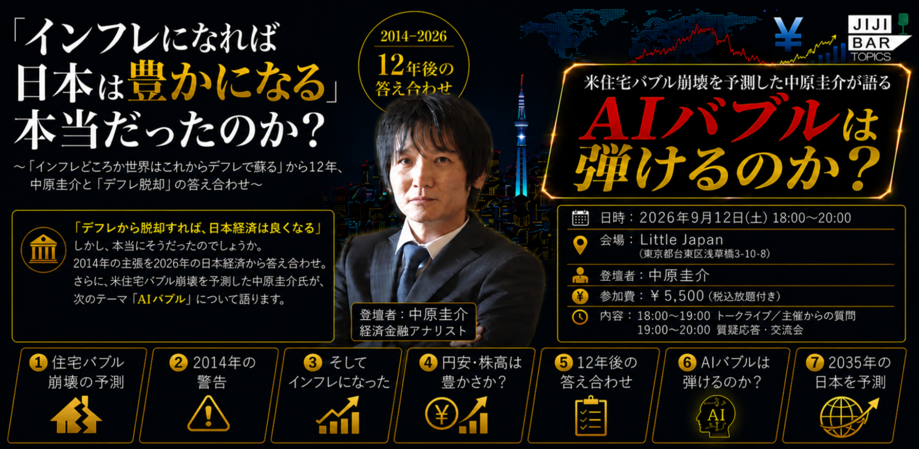 中原圭介トークライブ「インフレになれば日本は豊かになる」は本当だったのか？～米住宅バブル崩壊を予測した中原圭介と「デフレ脱却」の12年を答え合わせ。そして次の「AIバブル」を読む～