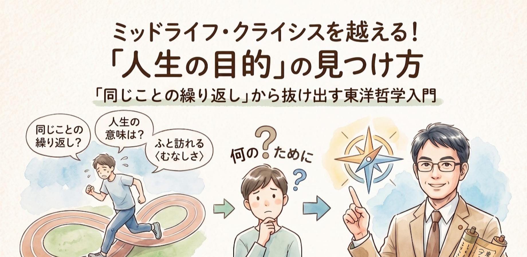 ミッドライフ・クライシスに陥らないために｜「同じことの繰り返し」を抜け出す〈人生の目的〉の見つけ方｜ビジネスマンが密かに学ぶ「東洋哲学（ブッダの智慧）」入門【柏/月・祝】