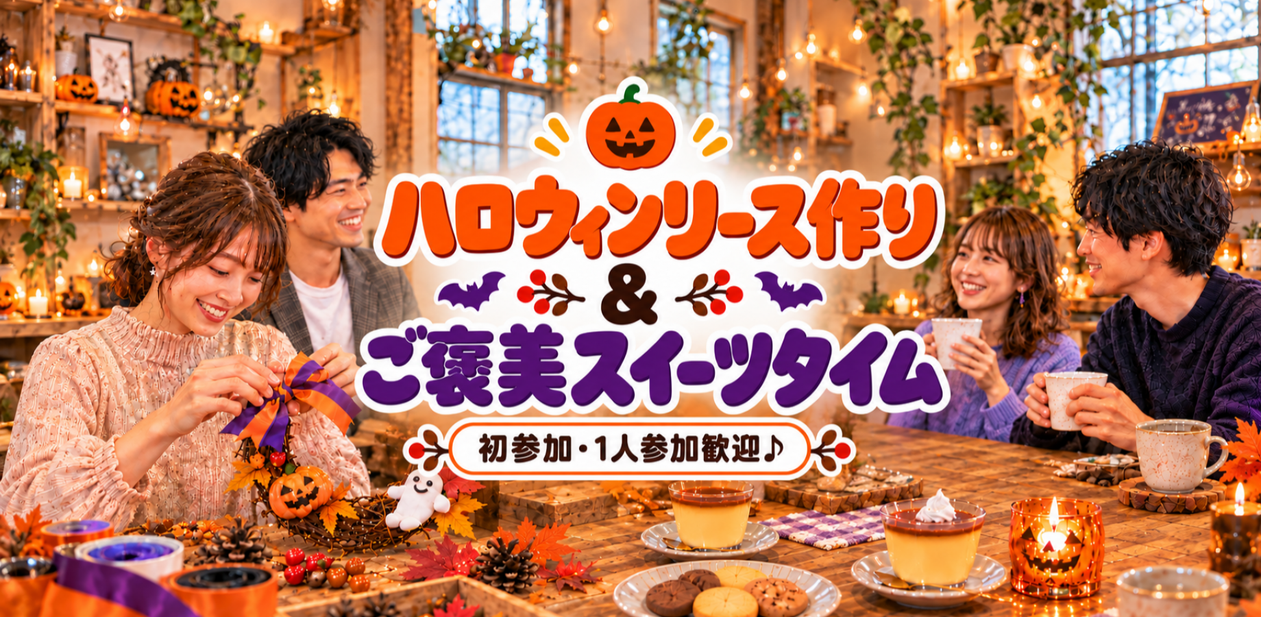 【欢迎首次参加🎃】万圣节花环手作活动，装饰房间乐趣无穷，附赠甜品